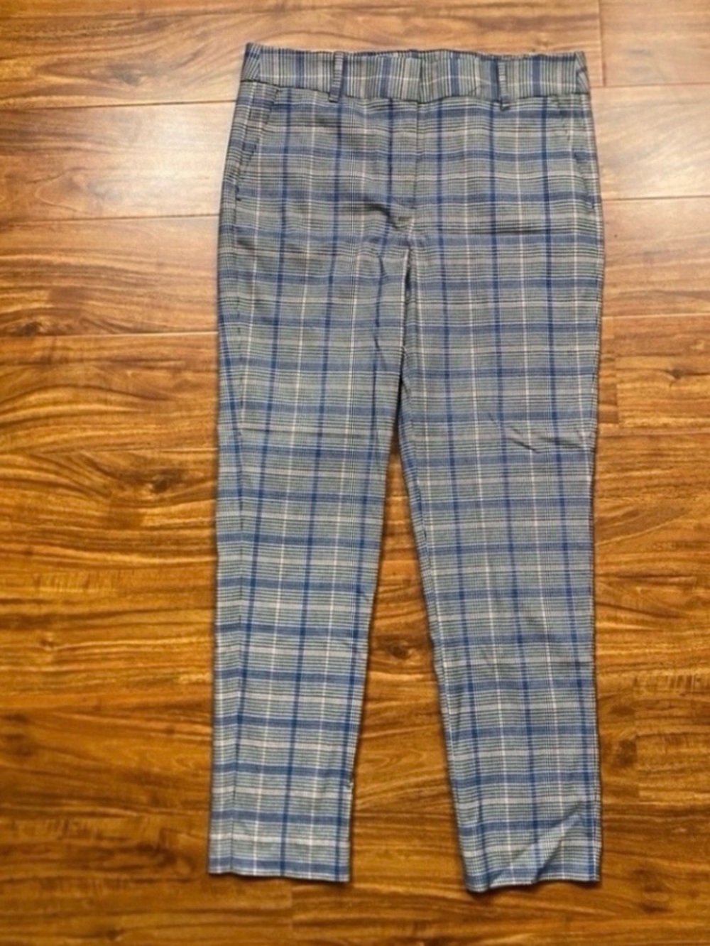CeCe Womens Gray Blue Plaid Straight Crop Trouser Size 10 Classic Corporatecore